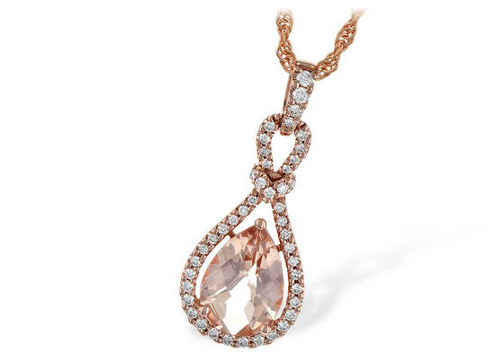 Genuine Pear Shaped Morganite Gemstone with Natural Round Diamonds in 14 kt Rose Gold